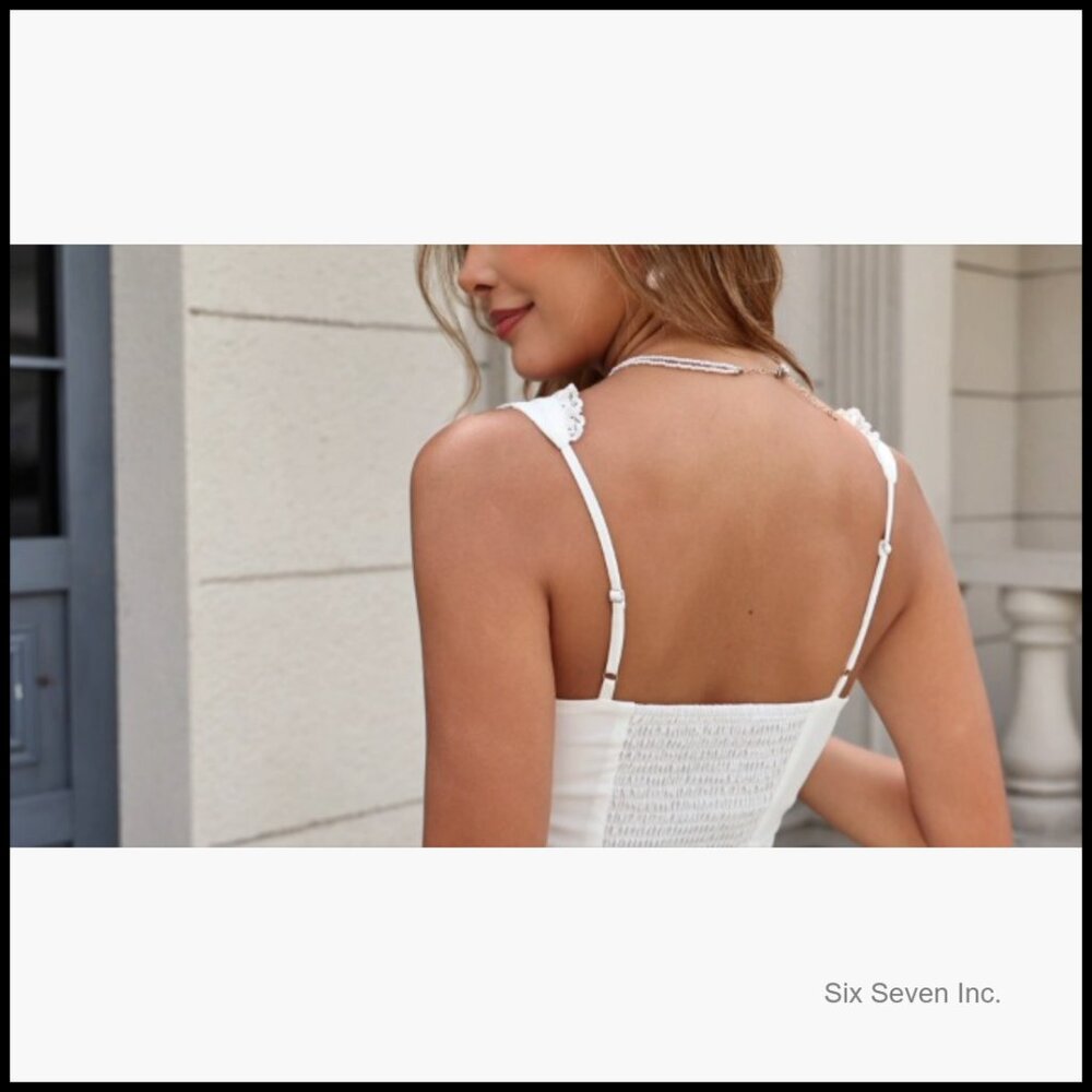 Polyester Elastane Mini Dress Square Neck Lace Ru… - image 6